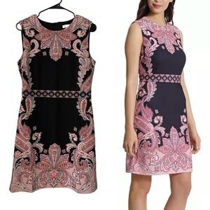 London Times Border Print Sheath Dress